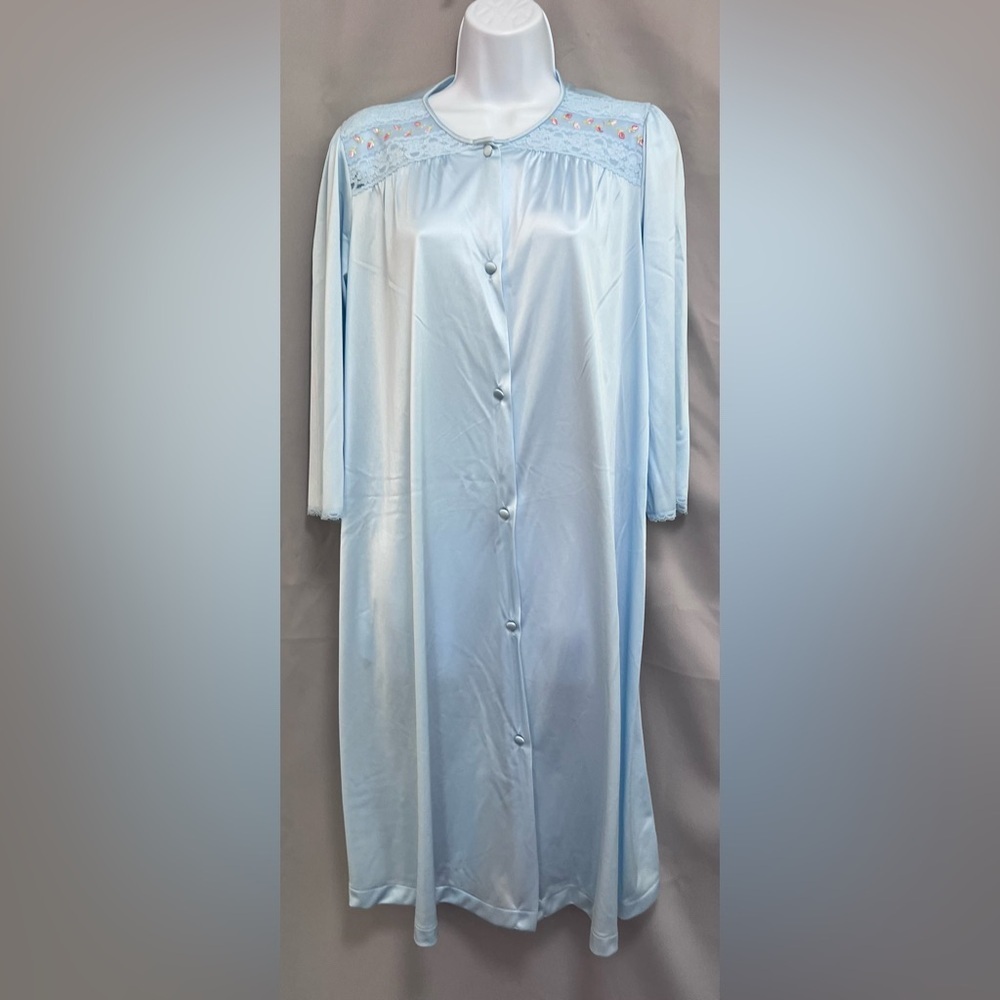 Vintage Vanity Fair Blue Nightgown Nightie Made in USA 100% Nylon Sz Small Long